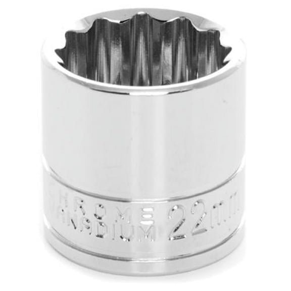 Chrome Socket, 3/8"" Drive, 22mm, 12 Point, Shallow
