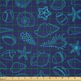 thumbnail image 2 of Ambesonne Snail Fabric by the Yard Microfiber, Seashells Starfish Oyster, 2 Yards, Indigo and Blue, 2 of 4