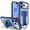 Blue, variant on for iPhone 16e Magnetic PU Leather TPU Case Stand Bracket Ring Hand Strap, Compatible with MagSafe, Luxury Shockproof Slim Translucent Frosted Phone Case for iPhone 16e, Purple