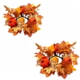 thumbnail image 2 of 2 Pack Fall Candle Rings, Mini Fall Wreath with Artificial Pumpkins and Artificial Fall Leaves, Fall Pumpkin Decor for Seasonal Home Use, Halloween Candle Holder Accent, 11X3 Inch, 2 of 6