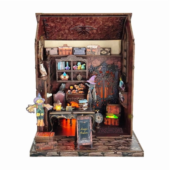 3d wooden puzzle for adults Dark Cottage book nook with lights model kit dollhouse DIY miniature house Birthday and Christmas gifts