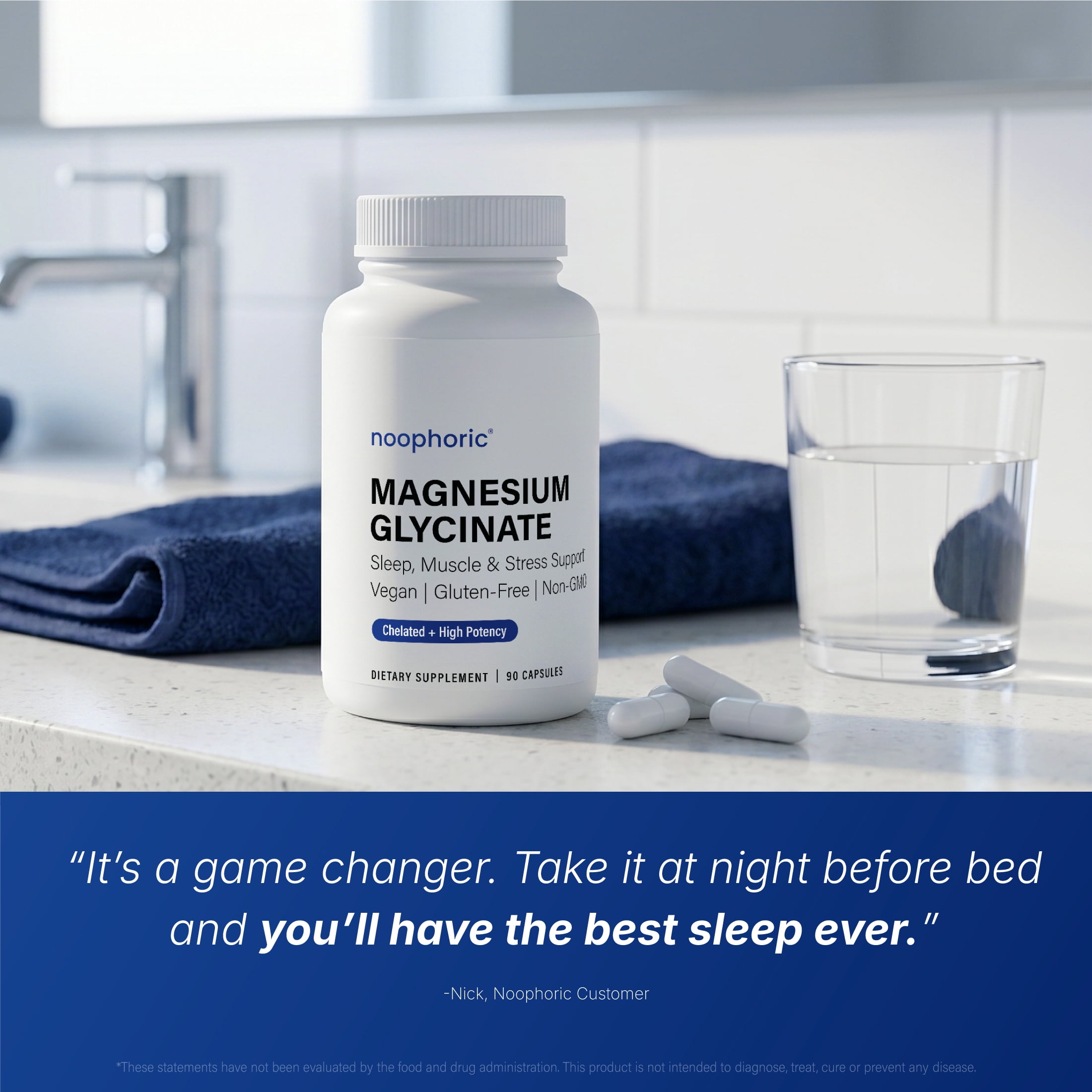 Noophoric 2500mg Chelated Magnesium Glycinate - Sleep Aid, Anxiety & Stress Relief Supplement, 540 Capsules (6 Pack)