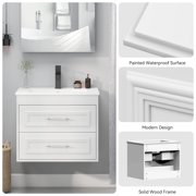 ELECWISH 24 White Single Bathroom Vanity Set - Floating Wall Mounted Cabinet, Modern Style Vanity Combo (Faucet Not Included)