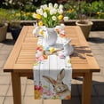 thumbnail image 5 of Easter Rabbit Table Runner, Watercolor Spring Red Orange Flowers Leaf Vintage Wooden Grain Cotton Linen Kitchen Table Decoration Washable Dining Tabletop Runners for Home Party Decor 13x48 Inches, 5 of 9