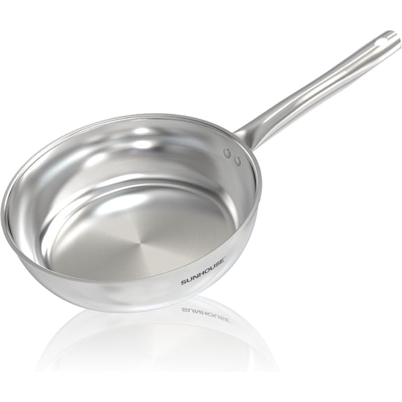 8 Inch Tri-Ply Stainless Steel Frying Pan, Whole-Clad No Coatings Skillet with Stay-cool Handle for Cooking, Durable & Oven Safe to 500°F, Dishwasher Safe, Compatible with All Cooktops