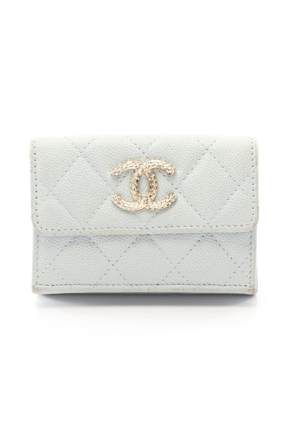 Pre-Owned Chanel Matelass Small Flap Wallet, Tri-fold Leather, Grained Calf Women's, Blue