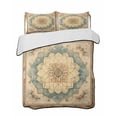 thumbnail image 2 of Quilts Twin Size, Brown Teal Floral Soft Comforter Bedding Set for Bed, Vintage Botanical Ethnic Boho Lightweight Quilted Bedspread with Pillow Cover(2 Pieces) for All Season, 68x86 Inch, 2 of 6