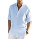 thumbnail image 5 of Camisa Henley de lino de algodón para hombre, manga larga básica, cuello de banda, blusa lisa JadeP Camiseta de lino Henley de manga larga para hombre, 5 of 8