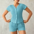 thumbnail image 4 of tarylea Womens Pajamas Set Crew Neck Short Sleeve Button down Tops Mid Rise Shorts Solid Color Fitted Sets Casual Summer Stretch Comfy Loungewear Suits, 4 of 4