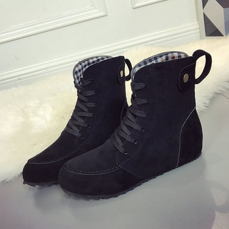 

Hot Sale Clearance Juebong Women Fashion Lace-up Flat Heel Short Boots Pointed Toe Warm Snow Boots