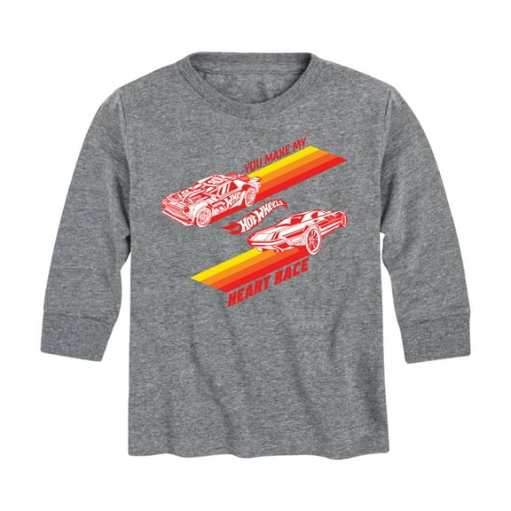 Hot Wheels - Valentine's You Make My Heart Race - Toddler And Youth Long Sleeve Graphic T-Shirt