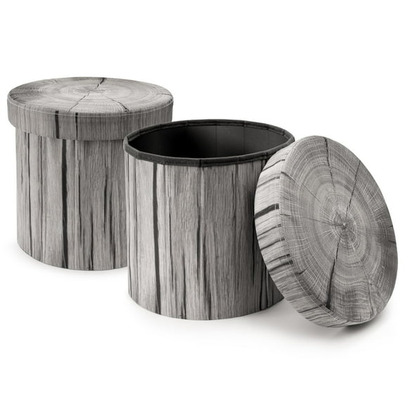 Sorbus Tree Stump Storage Ottoman – 15" Faux Log Stool, Footrest, Toy Chest, Rustic Cabin Decor Bench, Pedestal Seat, Light Gray, 2-Pack