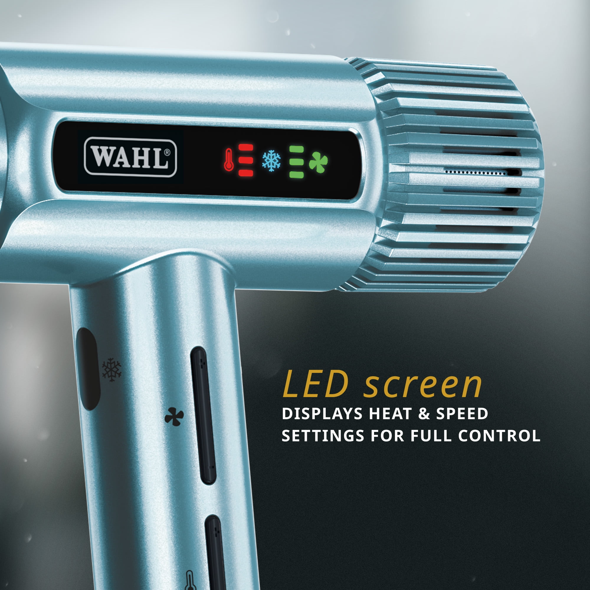 Wahl Professional Cool Blue Vanquish Hair Dryer with Digital Motor, LED Display, Ionic Technology, and SmoothTone™ Sound Reduction
