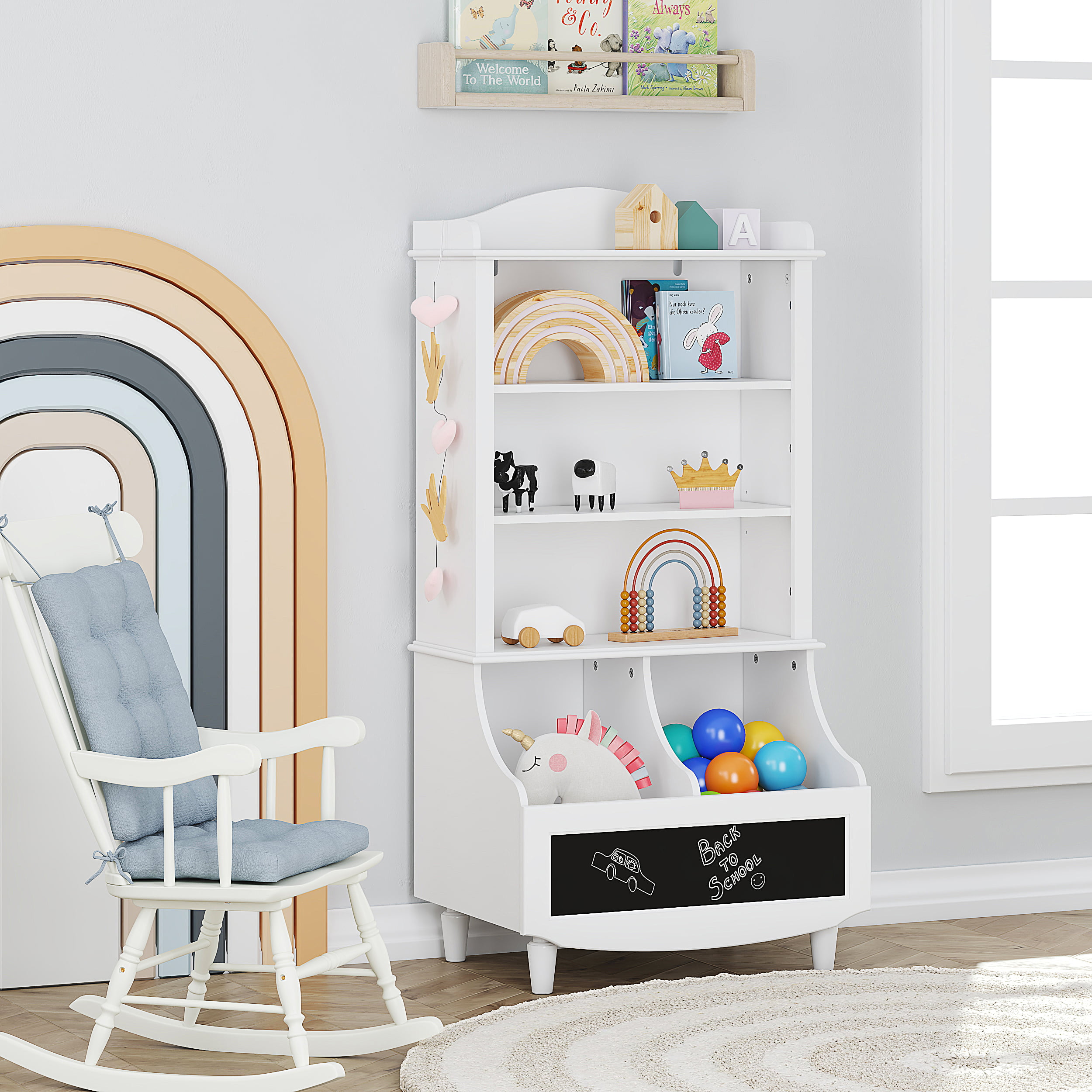 UTEX Kids Bookshelf and Toy Storage, Kids Wood Bookcase with Blackboard and  Cubbies, Open Kids Bookshelf and Toy Organizer Cabinet, Kids Bookshelves 