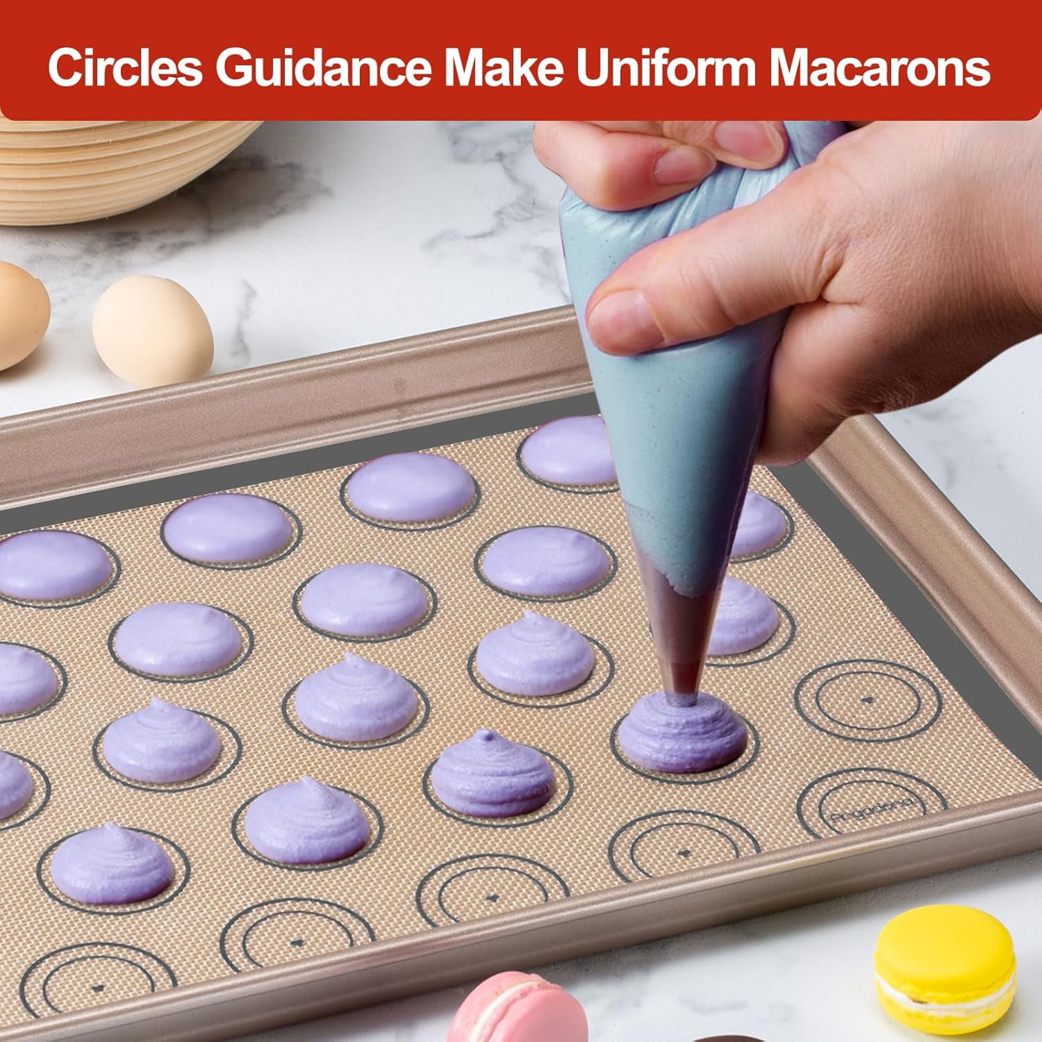 Silicone Baking Mat Set of 6, Non-Stick & Easy Clean Food Grade Reusable Mat, Silicon Mats Oven Liner Sheet, Round Square Cake Pastry Board Rolling Dough for Macaron Cookie