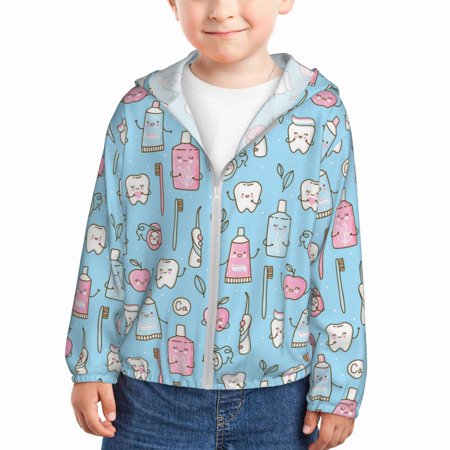 

Goofa Funny Cute Teeth Printed Kids Zip-Up Hoodie Girls Boys UPF50+ Sun Protection Jacket Hooded Cooling Shirt-4 Years