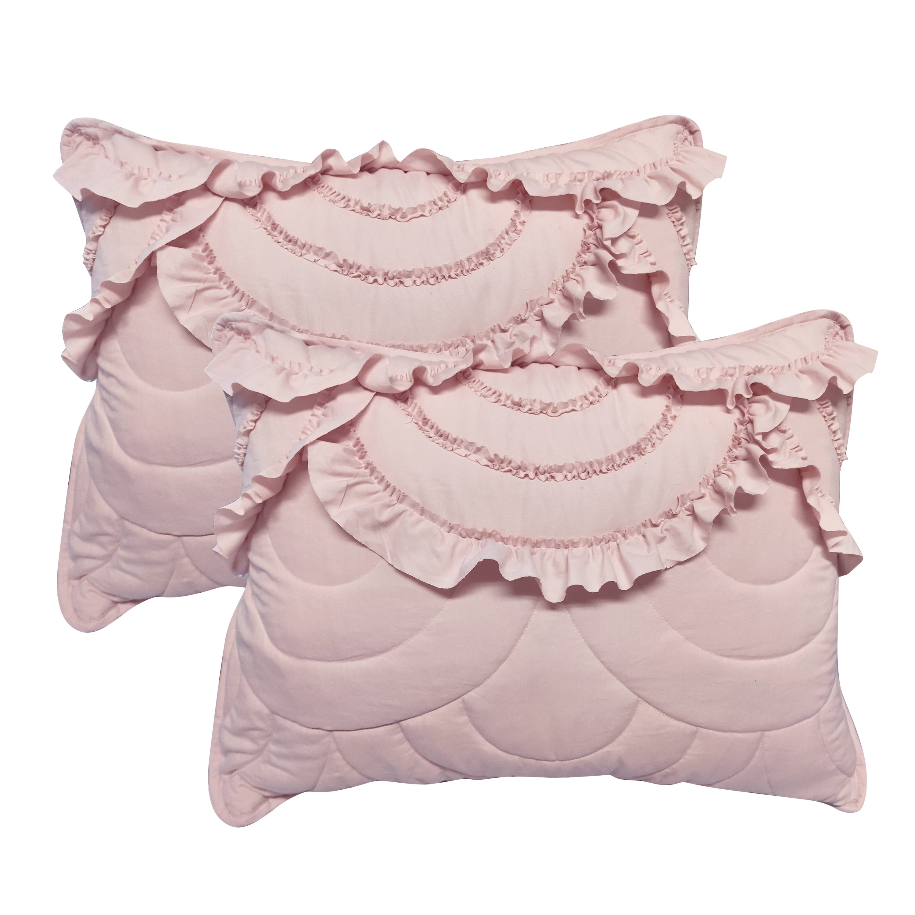 Design Studio Scallop Ruffle Blush Pink 3-Piece Garment Washed Soft Solid Quilt Set - Full/Queen
