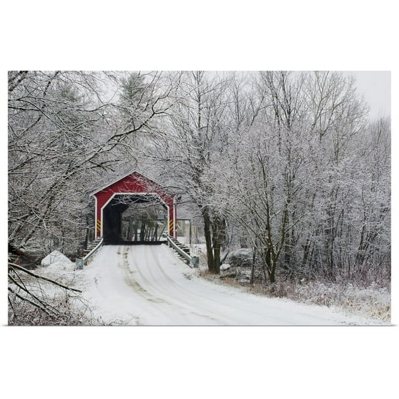 GBC | "Red Covered Bridge In The Winter; Adamsville Quebec Canada" Art Print - 36x24