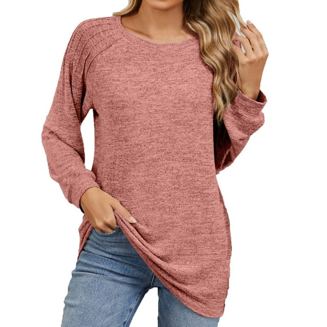 Timegard Hauts pour Femmes Col Rond Manches Longues T-Shirts de Couleur Unie Chic Décontracté Amples Chauds Hauts Automne