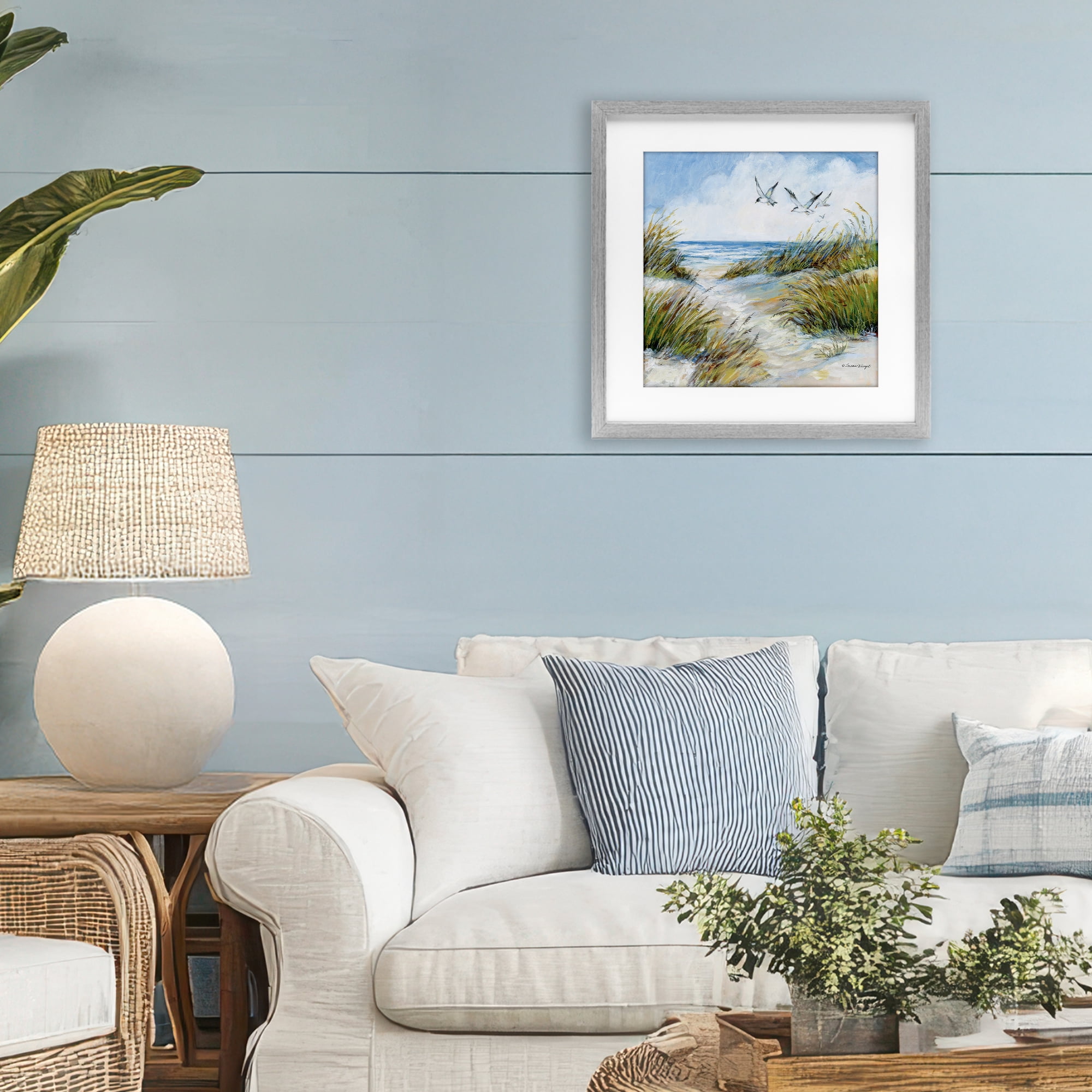 Stupell Industries Beach Path Seagulls Overhead Gray Framed Print Under Glass, design by Susan Winget