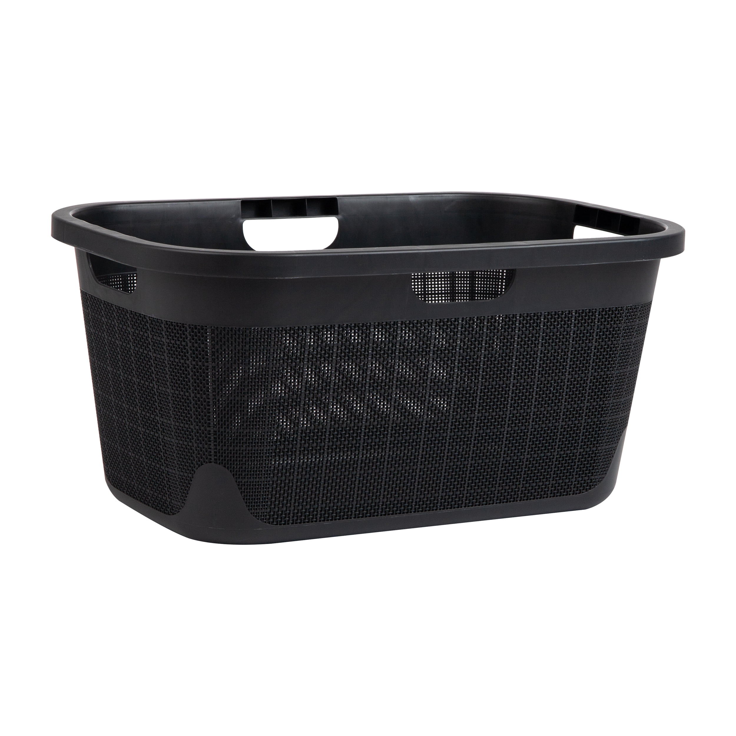 Mind Reader 40L Laundry Basket, Clothes Hamper, Linen Design, 23.25”L x 15.25”W x 11”H, Black