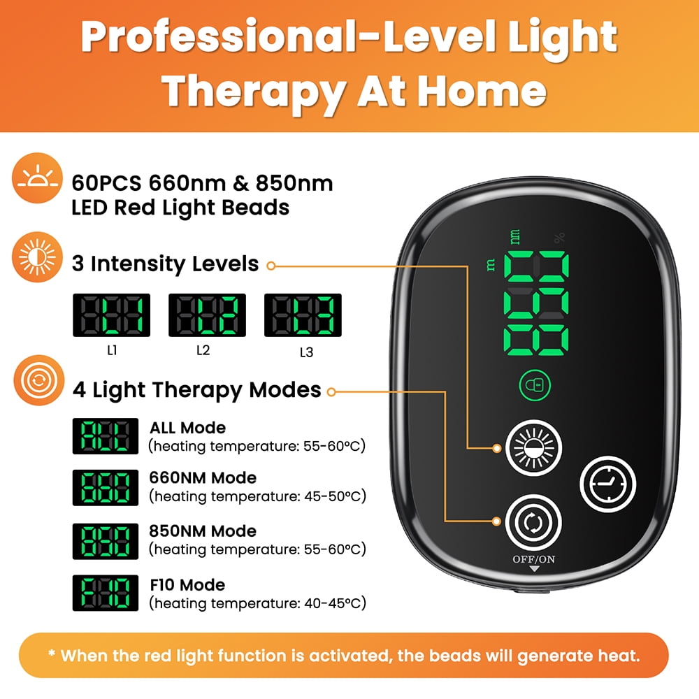 Wearable Heating Pad for Back, 660nm 850nm LED Energy Beads, Cordless Belly Heating Pad, Waist Belt Wrap with Heat 4 Levels, 3 Intensity Modes, 5000mAh Battery for Period Cramps