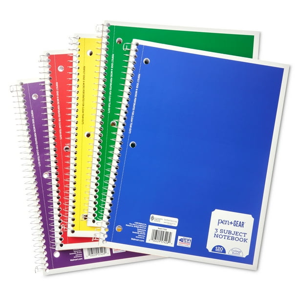 Pen + Gear 3Subject Spiral Notebooks, College Ruled, 120 Sheets