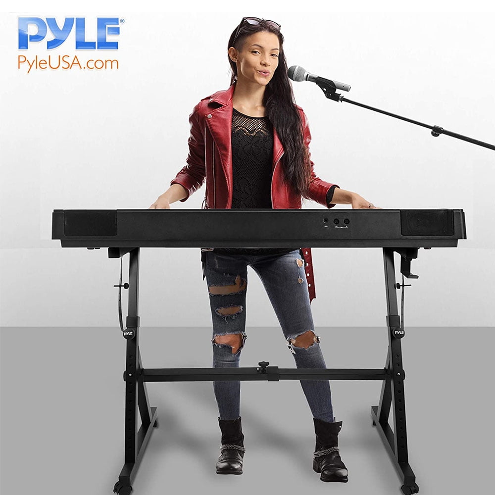 Pyle PKST48 - Heavy-Duty Keyboard Stand with Wheels - /Electronic Piano Stand with Height Adjustable & Locking Wheels