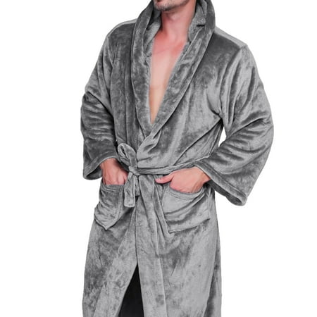 

Wrea Men Warm Nightgown Winter Hooded Robe Pocket Long Sleeve SPA Bathrobe