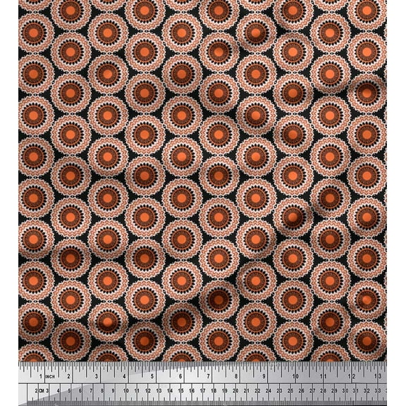 Soimoi Black Cotton Cambric Fabric Mandala Geometric Print Fabric by the Yard 56 Inch Wide