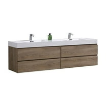 Kubebath Bliss 72" Double  Sink Butternut Wall Mount Modern Bathroom Vanity