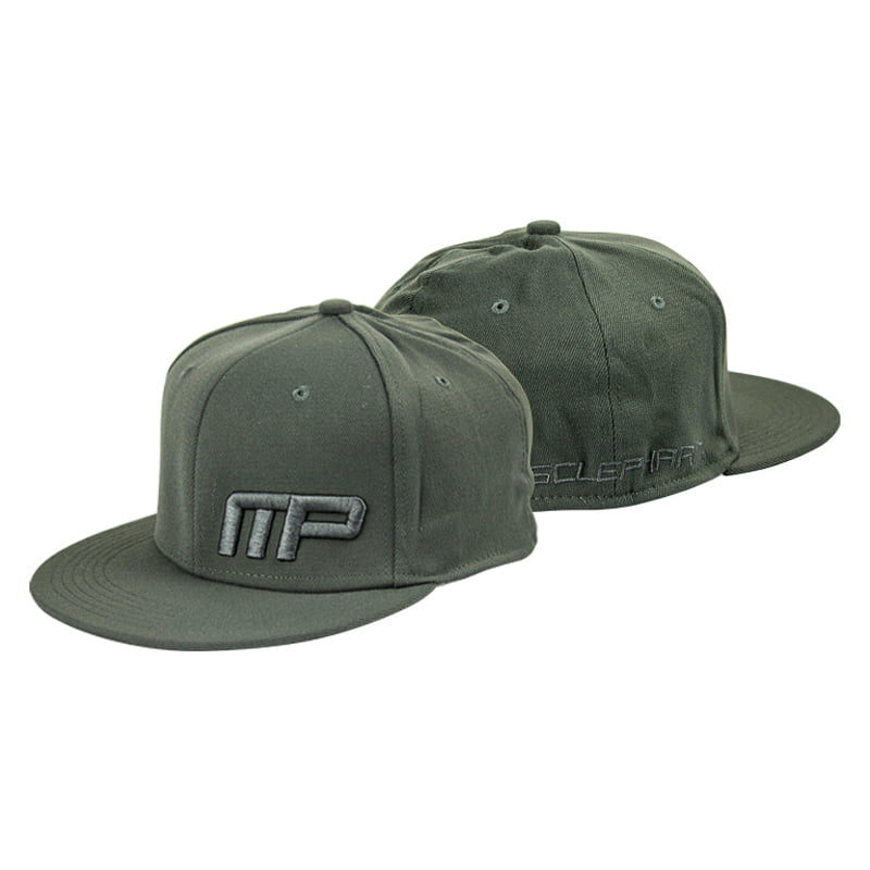 MusclePharm Mens MP Flat Bill Fitted Hat Gray S/M 