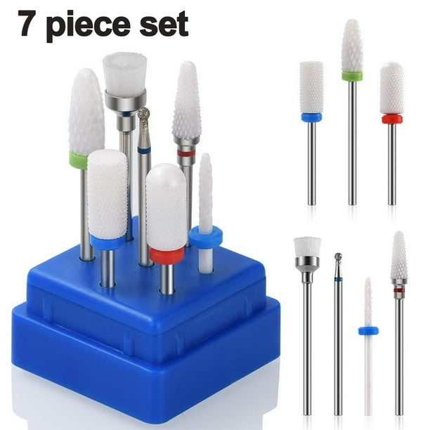 Juego de brocas de cerámica para uñas, 7 piezas para eliminar gel acrílico, cuidado de cutículas, herramientas profesionales de manicura y pedicura, regalo perfecto para salón de belleza en