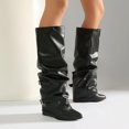 thumbnail image 2 of OKBOP Women's Knee High Boots Zip-Up Pointy Toe Slouch Buckle Strap Low Heel Boots for Fall Winter Boots Sizes 38, 2 of 5