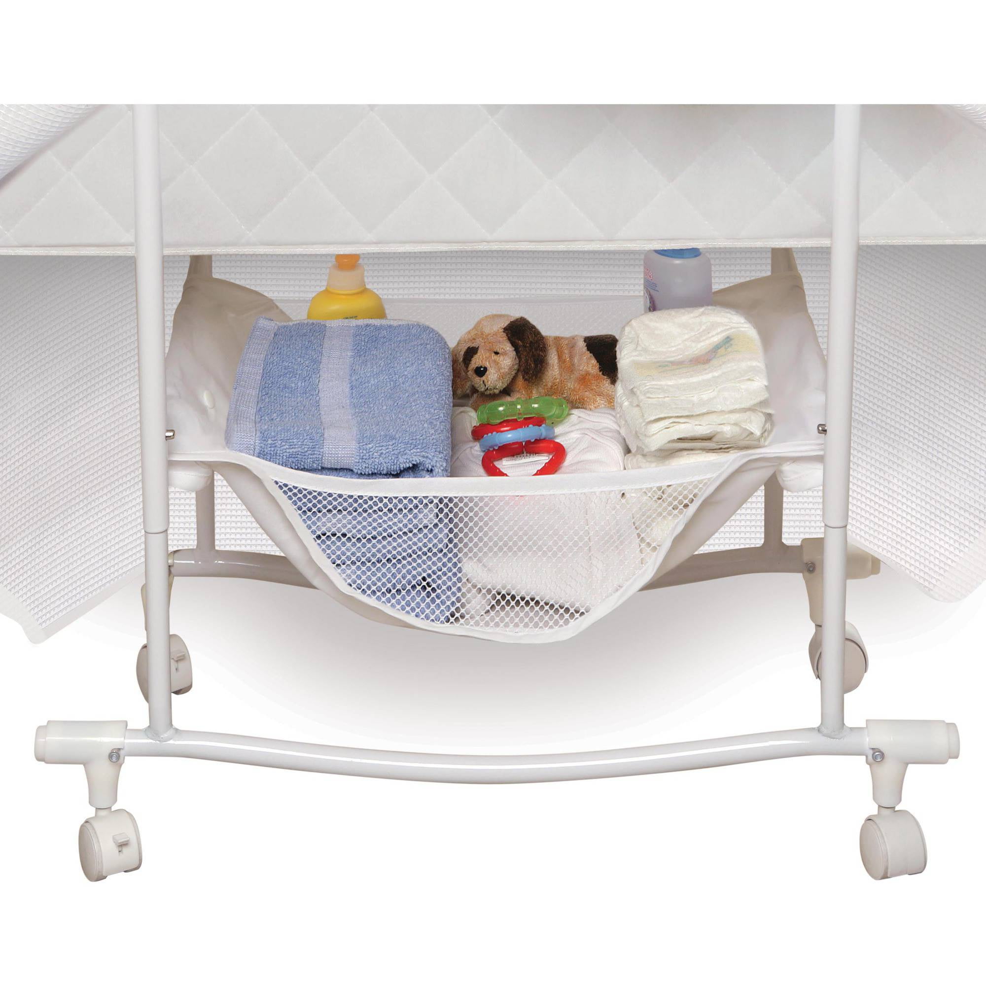 pink baby bassinet with canopy & wheels