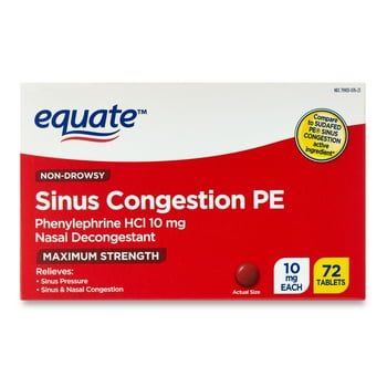 Equate Maximum Strength Non Drowsy Sinus Congestion PE Medicine, 72 s