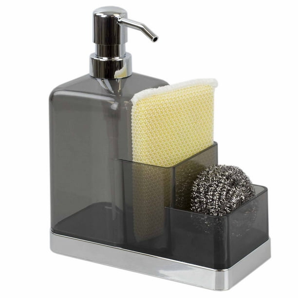 Home Basics Soap Dispenser and Sponge Caddy Organizer, GraySilver