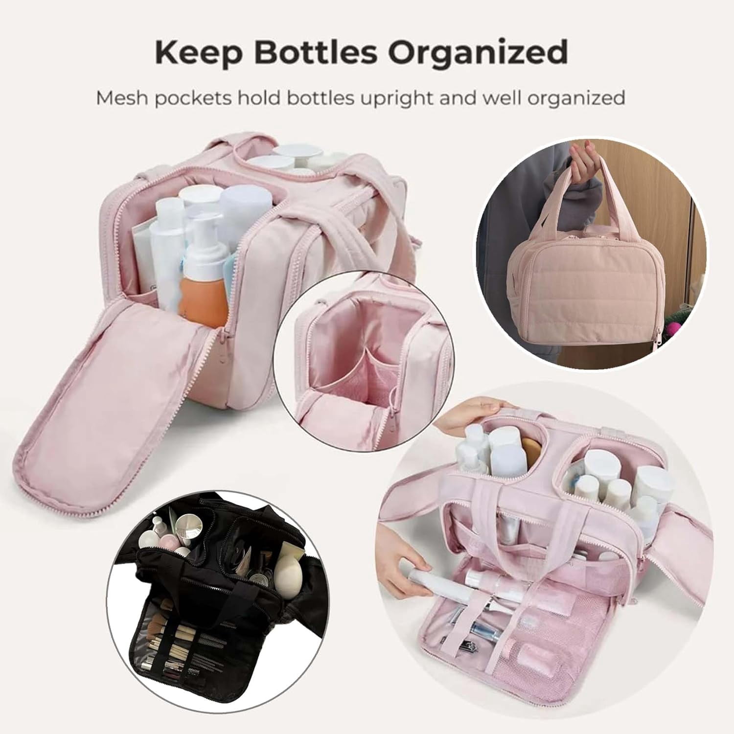 4-In-1 Travel Organizer, Lightweight Large Wide-Open Travel Bags for Women, Large Capacity Waterproof with Handle Makeup Bags