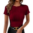 thumbnail image 2 of Summer Tops for Women Women's Solid Color Round Neck Slim Short Sleeve T-Shirt, 2 of 7