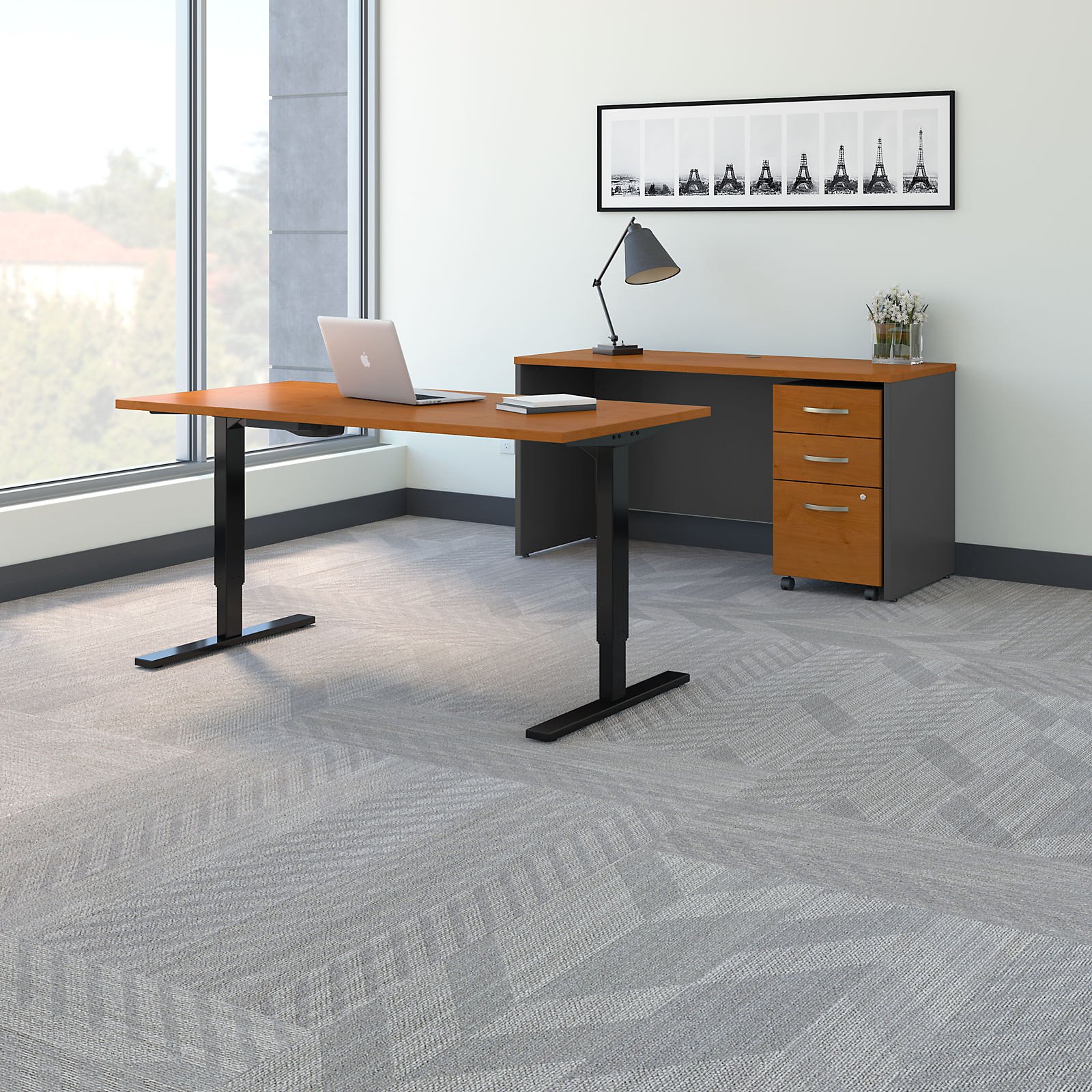Bush Furniture Series C Height Adjustable Standing Desk with Credenza