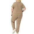 thumbnail image 3 of Agnes Orinda Women's Plus Size 2 Piece Outfit Short Sleeve V Neck Sweatshirt with Sweatpants Joggers Sports Suit 2X Khaki, 3 of 6