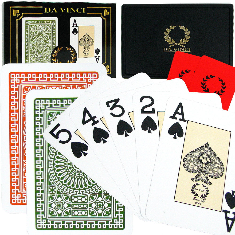 Italian 100-Percent Plastic Playing Cards DA VINCI Club Casino with Hard Shell Case and 2 Cut Cards 2-Deck Poker Index Set 