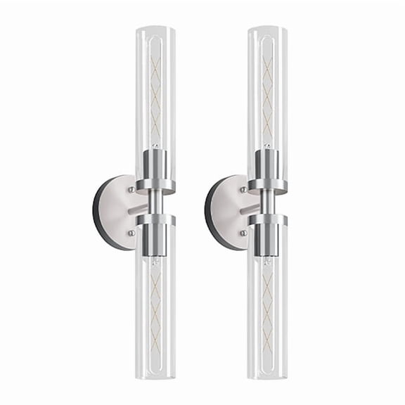TICOZE Set of 2 Modern Brushed Nickel Wall Sconces with Clear Glass, Hardwired Wall Lighting Fixtures for Bathroom Mirror Bedroom Hallway Entryway (Bulbs Not Included)
