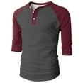 thumbnail image 3 of Jalioing Men's 3/4 Sleeve T Shirt Button Crew Neck Basic Shirts Classic Color Block Fall Casual Tees Tops, 3 of 7