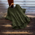 thumbnail image 2 of VERUGU Womens Casual Short Sleeve Tunic Tops Ruffle Buttons Down Crew Neck T Shirts Imitation Cotton Linen Solid Loose Comfy Base Tees Tunic Blouse Army Green M, 2 of 6