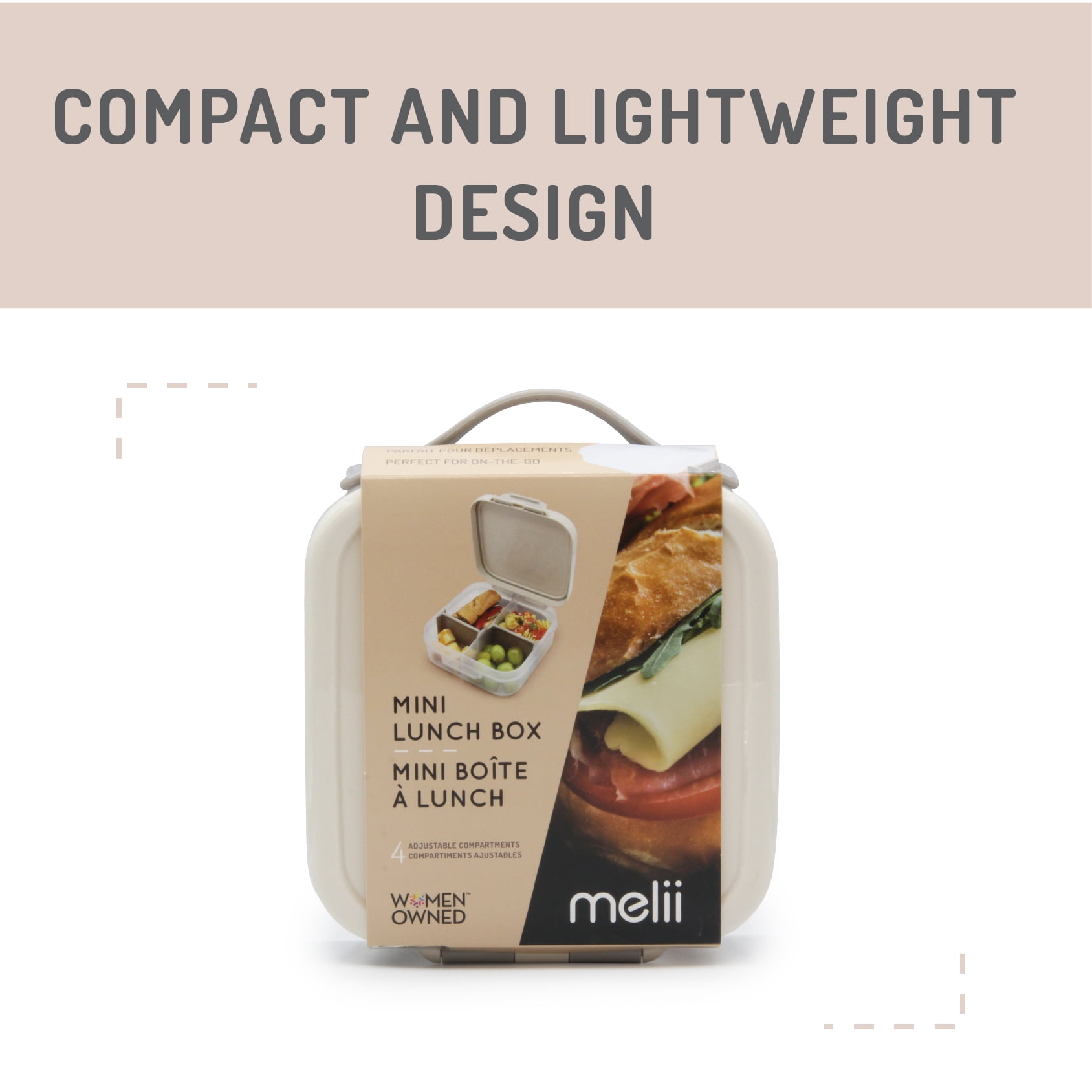 Melii Mini Lunchbox Food Storage Container, Warm Ivory & Grey