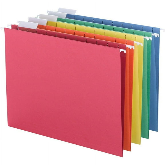 Business Source 1/5 Tab Cut Letter Recycled Hanging Folder - 8 1/2" x 11" - Top Tab Location - Blue, Green, Orange, Red, Yellow - 10% Recycled - 25 / | Bundle of 2 Boxes