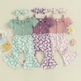 thumbnail image 3 of Gupgi 2Pcs Newborn Baby Girls Spring Outfits Infant Short Sleeve Rib Romper + Daisy Flare Pants + Headband Set, 3 of 9