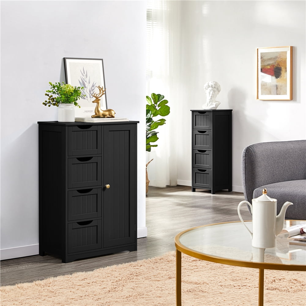 Yaheetech Wooden Bathroom Cabinet with Drawer and Freestanding, Black
