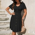 thumbnail image 4 of Noyal Button Down Dress for Women Short Sleeve Sundress Solid Color Casual Soft Summer A Line Swing Midi Dress, 4 of 7